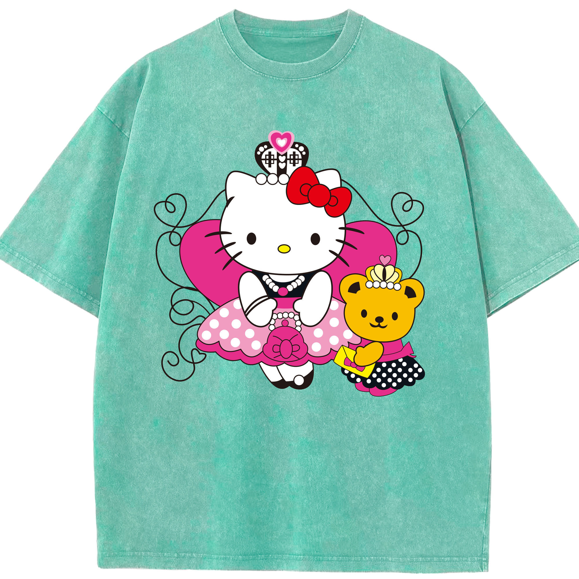 （画像用） Hello Kitty ハローキティ 綿100% ヴィンテージ風 半袖Tシャツ（フロントプリント）